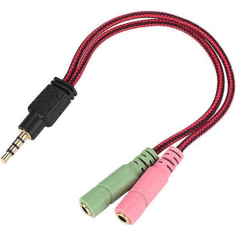 Câble répartiteur audio en Y 2 en 1 pour casque 3,5 mm : prise femelle 3,5 mm vers 2 prises mâles 3,5 mm avec connecteurs séparés pour microphone et casque. (1/3)