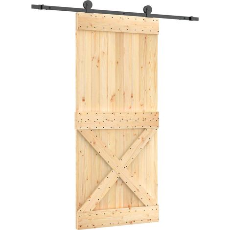 Sliding Door Natural and Black 90 x 210 cm Solid Pine Wood vidaXL (1/5)