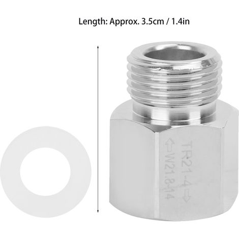CO2-Zylinderadapter – Silberne Aluminiumlegierung – Innengewinde TR21-4, Außengewinde W21.8-14 – Mit Dichtung – 3,5 cm (1/5)