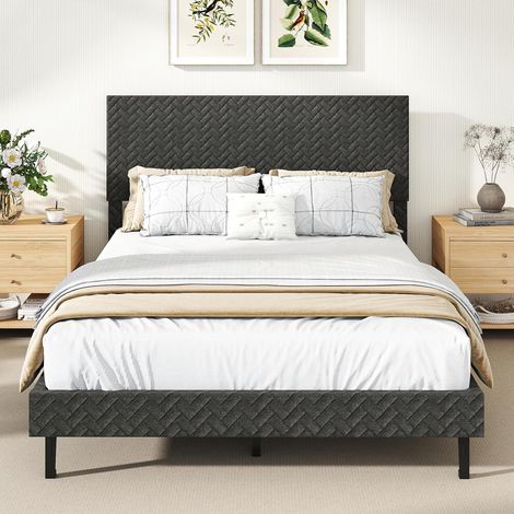 COSTWAY Struttura Letto Matrimoniale, Telaio Letto in Velluto con Testiera Regolabile in Altezza, Doghe in Legno a Supporto del Materasso, Silenzioso (200x140cm) (1/5)