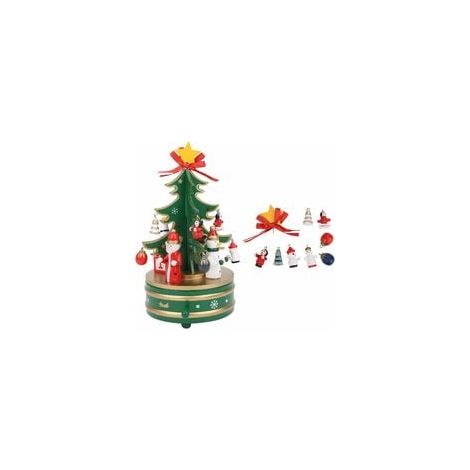 Boîte à Musique de Noël, boîte à Musique en Bois Arbre de Noël tournant Musical avec 9 Accessoires de décoration(Vert) (1/4)