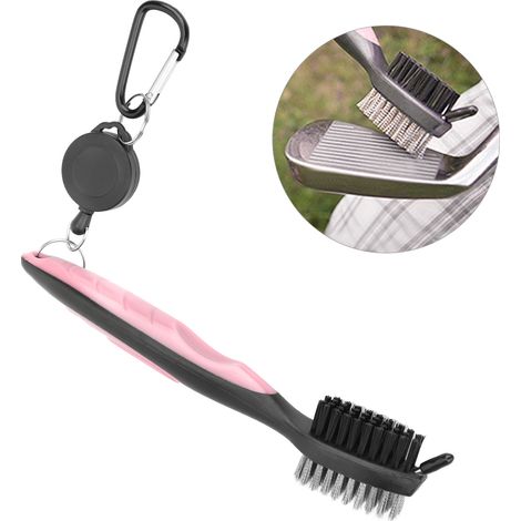 Brosse de nettoyage multifonction pour clubs de golf, poils nylon et acier, outil de nettoyage efficace - Rose (1/5)