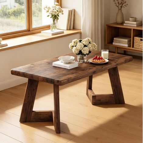 Table basse rectangulaire 120x60x51 cm en bois brun rustique, facile à monter pour salon FloraGrace (1/5)
