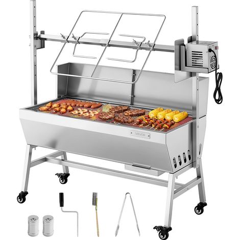 Barbecue à Charbon avec Tournebroche Électrique 38 W, Rôtissoire à Charbon de Bois Capacité de Charge 60 kg, 7 Niveaux de Hauteur, Broche en Inox, pour Agneau Porcelet, Camping Fête Extérieur (1/5)
