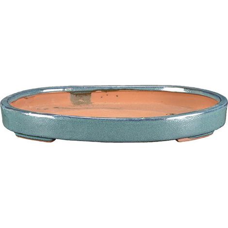 Vaso per bonsai ovale in gres smaltato verde 32,5x22x2,5 cm - O10a