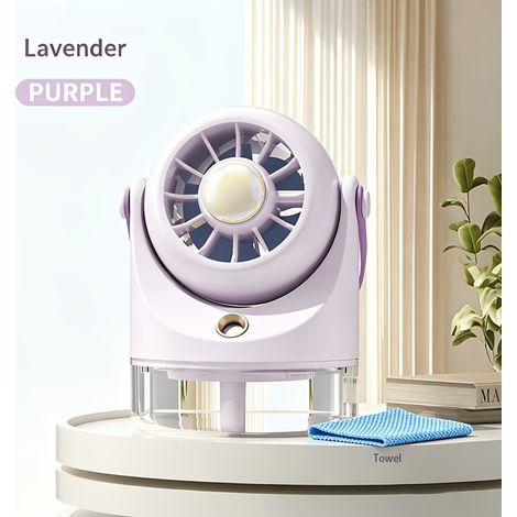 Ventilateur Brumisateur Portable USB Rechargeable, 3 Vitesses, Rotation 360°, Minuterie, Autonomie 5-6 h, Compatible Glaçons et Huiles Essentielles, Mini Ventilateur pour Bureau et Camping (1/5)