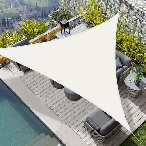 Voile d'ombrage Triangulaire 3.6x3.6x3.6m Imperméable,Toile Ombrage 160 g/m² Protection UV 95% pour Jardin,Terrasse,Balcon,Extérieur,Cordon de Montage Inclus,Beige (1/5)