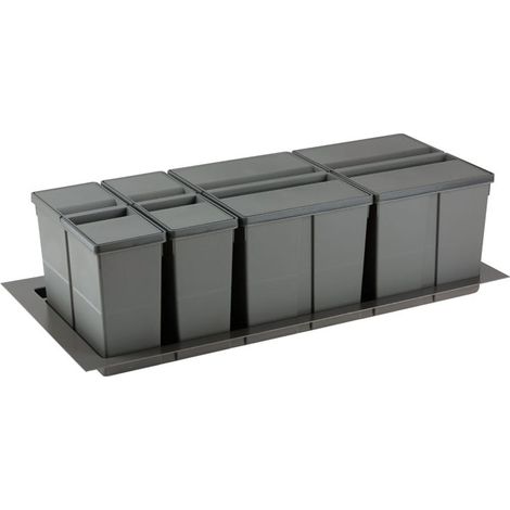 Poubelle sélective 4 seaux 74L – Pour caisson 1000mm – Décor anthracite – Hauteur 277mm – Plastique durable pour tri des déchets – Gollinucci (1/2)
