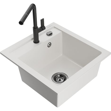 Mexen Vito 1-Becken-Granit-Spüle mit Mischbatterie Flora, Weiß - 6503-20-670401-70-B