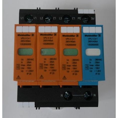 Parasurtenseur modulaire basse tension type 3 230-280Vac protection 1.55 kV VPU II 3+1 280V-40KA Weidmuller (1/2)
