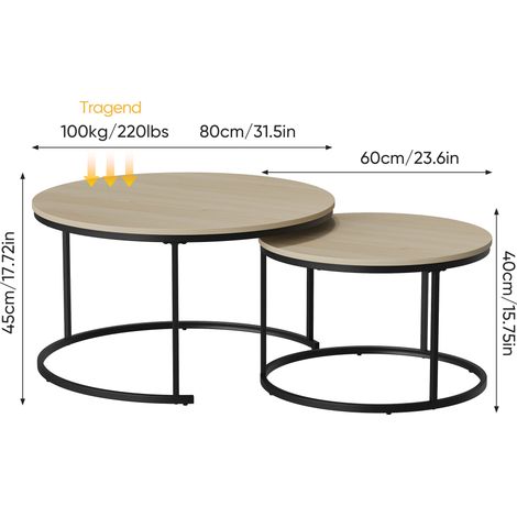 Tables basses gigognes rondes 80cm placage chêne métal moderne