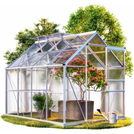 Serre de jardin Aluminium 250 x 190 x 195cm + Fondations avec 2 lucarnes (1/3)