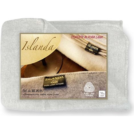 COPERTA ISLANDA in vera pura LANA vergine morbida e calda BEIGE Melange 1 PIAZZA