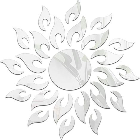 Lntyq 3D Tournesol Miroir Stickers Muraux Acrylique Miroir Stickers Muraux Auto-Adhésif DIY Décoration Murale pour Salon Chambre TV Fond Décoration de la Maison, Argenterie (1/4)