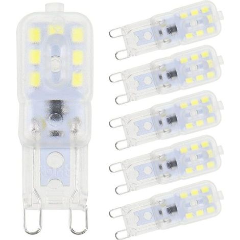 6 bombillas LED G9 de luz blanca fría de 5 W y 6500 K, sin parpadeo, reemplazo para bombillas halógenas, bombillas LED regulables en cápsula, ahorro de energía para apliques de pared, lámparas de arañ (1/5)
