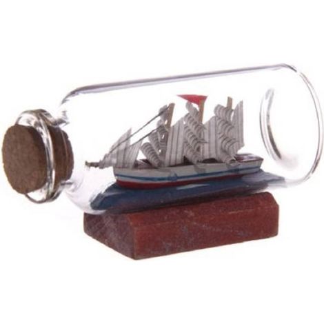TRADE SHOP - Mini Modellino Modello Barca Veliero In Bottiglia Bottiglina Vetro 6,5x3,5cm -