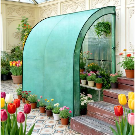 Serre adossée 200x100x210 cm en métal et PE vert, 2 portes, gain de place pour jardin – MEUBLIV (1/5)