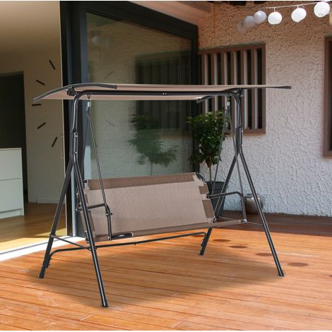 fauteuil balancelle 2 places ombrage métal 172 cm brun OKMYHOME (1/4)
