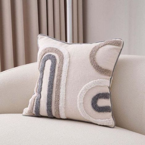 Housse de Coussin Décorative Lin Motif Fleurs Feuilles Chambre Salon Canapé 45x45 Cm (1/4)