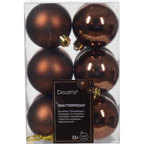 DECORAZIONI ADDOBBI 12 PALLINE DI NATALE D.6CM COLORE BRONZO LUCIDO/OPACO ALBERO