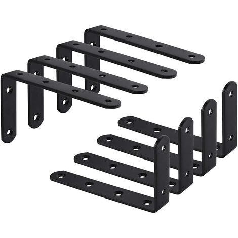 Lot de 8 supports muraux en L pour étagères, décoration d'étagères, meubles de cuisine et de chambre, penderie suspendue, 125 x 75 mm, 3 mm, fer noir