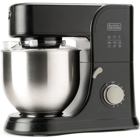 BLACK+DECKER BXKM1001E - Impastatrice planetaria, 1000W, 8 velocità, Turbo, centrifuga planetaria, facile da pulire, acciaio inossidabile, nero (1/5)