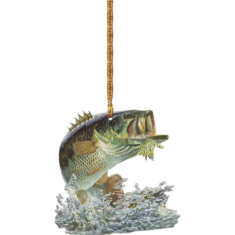 Ornement De Noël Poisson Perche - Acrylique Plat 2D - Décoration Pour Arbre À Noël Rétroviseur Voiture - 1 Pièce (1/4)