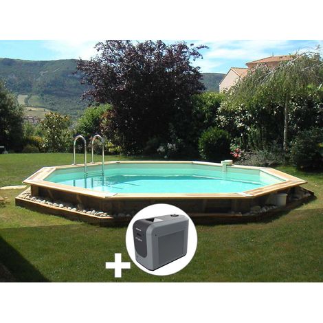 Ubbink – Piscine bois octogonale 5,80 x 1,30 m – Liner bleu – Équipement complet avec filtration à sable – Volume 23,8 m³ – Garantie 15 ans
