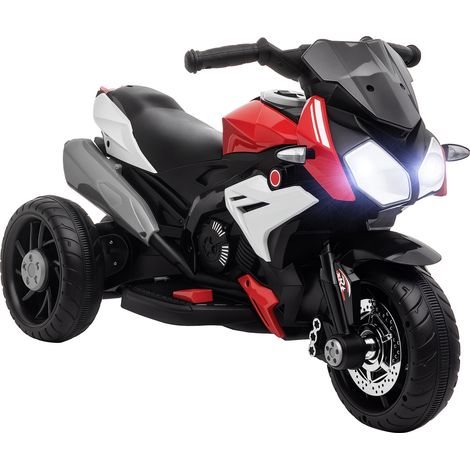 Moto Eléctrica Infantil con 3 Ruedas Trimoto para Niños +3 Años con Batería 6V Recargable Funciones de Música Bocina Faros 86x42x52 cm Negro y Rojo