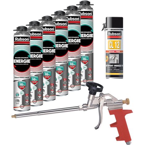 RUBSON Pack 24 Mousses construction 750ml Fix Express + 3 Nettoyants FoamCleaner 929 500ml Penosil + Pistolet