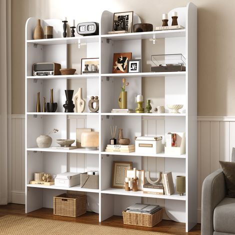 Bibliothèque ouverte 160x135x25 cm, étagère sur pied 5 niveaux avec séparateurs, meuble gain de place - blanc (1/5)