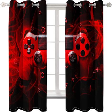 3D Art Abstrait Jeu Vidéo Rideaux Occultants avec Trous Moderne Chambre Salon Rideaux Rideaux pour Enfants Garçons Gamer, Lavable en Machine (Rouge,140x180 cm) - 140x180 cm (1/5)