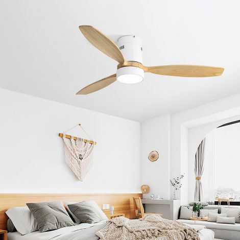 Ventilador de techo de 132 cm (52") con luz LED - Aspas de madera maciza - Motor DC silencioso y reversible - Control remoto - Blanco