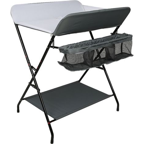 Table à Langer Pliante avec Panier de Rangement à Côté Structure en Fer Charge Max 25KG pour Nouveaux-Nés Design Ergonomique (Gris Blanc)