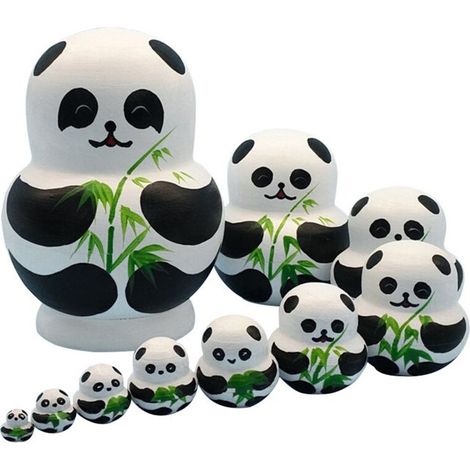 Poupées russes - Artisanat - Panda mignon - Lot de 10 - Bois de haute qualité - Décoration Noël (1/5)