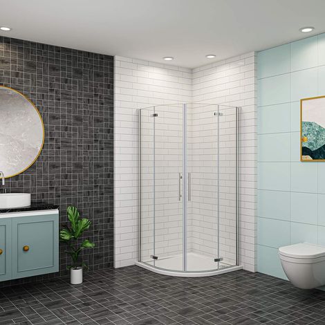 Duschabtrennung Viertelkreis 6mm NANO ESG Eckeinstieg Falttür 80x80x195cm Runddusche Duschkabine (1/5)