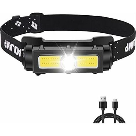 Lampe frontale puissante de 500 lumens, lampe frontale LED rechargeable avec lumière blanche et rouge et aimant amovible, lampe frontale à 7 modes pour la course, le camping, la pêche,