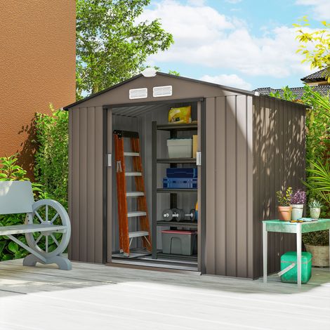 Abri de Jardin 2.77 m² cabane de jardin armoire de jardin Dim. 213L x 130l x 185H cm Porte coulissante Acier marron