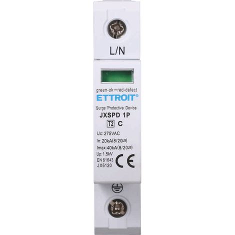 Ettroit – Parafoudre pour tableau électrique 220V Type T2 1 Pôle 275V 20kA-40kA – Protection contre surtensions – JX5120 (1/4)
