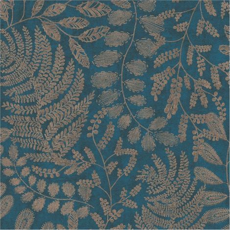 Nature wallpaper wall Profhome 388304 non-woven wallpaper smooth with floral ornaments matt blue gold teal turquoise blue 5.33 m2 (1/5)