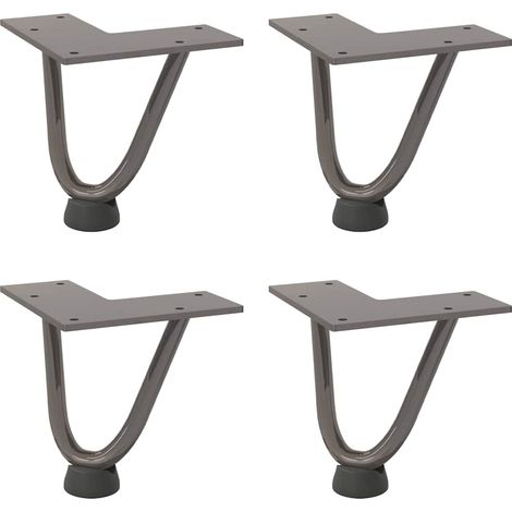 Lot de 4 pieds en épingle à cheveux pour table basse hauteur 10 cm avec patins réglables style moderne en acier naturel