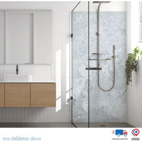Panneau de douche : Marbre de Seravezza 1 - Couleur Bleu Pastel - Alu composite - 90 - 245 (1/3)