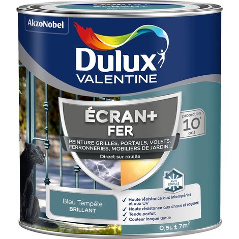 ECRAN+ FER BRILLANT - Peinture pour fer intérieur/extérieur - Grilles, portails, volets, ferroneries, mobiliers de jardin - Bleu Tempête 0,5 L - Dulux Valentine