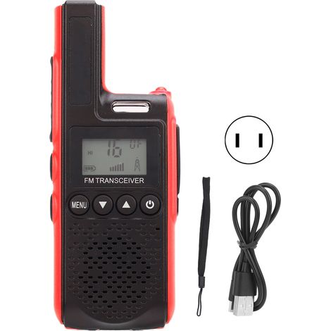 Talkie-walkie portable 99 canaux longue portée, radio bidirectionnelle mains libres, son clair, prise US 100-240V, rouge. (1/5)
