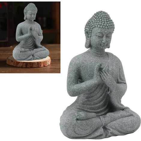 Grüne Buddha-Statue aus Sandstein im chinesischen Stil, ideale Dekoration für Wohnzimmer, Innenhof, Eingangshalle, Aquarium oder Meditationsraum 7135K-01 - Buddha des Segens (1/5)