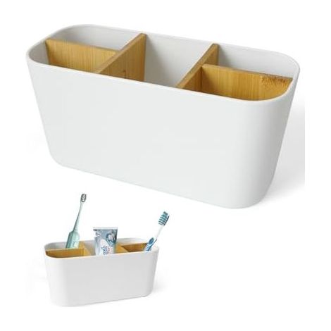 Porte-brosse à dents avec séparateurs en bambou, 5 compartiments, organisateur de salle de bain pour brosse à dents électrique, porte-brosse à dents (1/5)