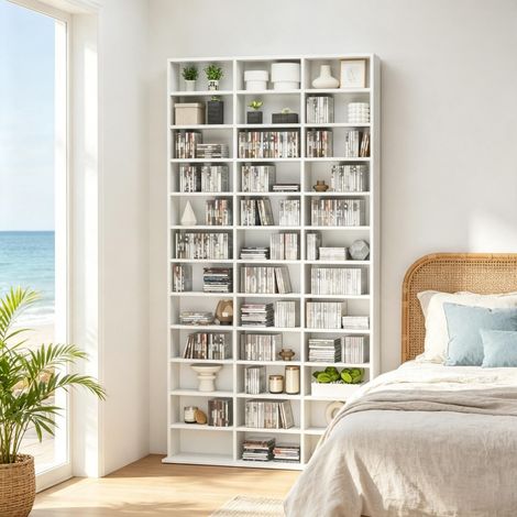 Étagère autoportante classique, meuble de rangement polyvalent pour équipements multimédia et objets déco, colonne moderne pour CD, DVD et livres (1/5)