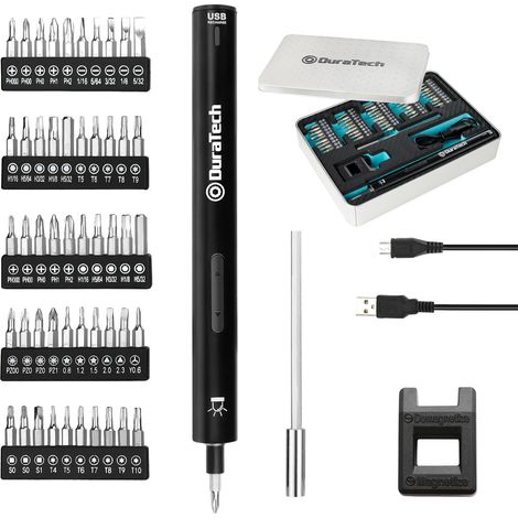 Jeu de tournevis électrique LED 55 en 1 – 50 embouts magnétiques – Mini-tournevis rechargeable USB pour réparation d'ordinateurs et montres – Duratech
