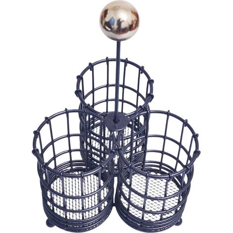 Porte-Couverts en Fer Forgé à 3 Compartiments, Panier de Rangement Métallique à Mailles, Organisateur de Bureau et de Cuisine pour Table (1/4)