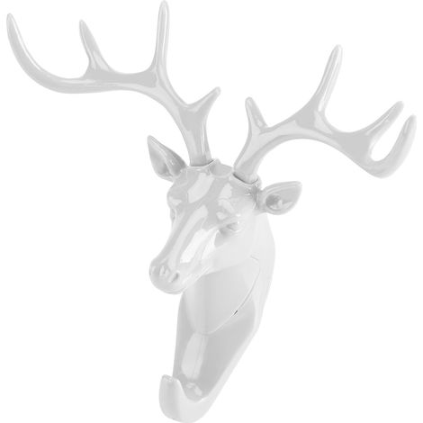 Tête de Cerf Adhésif Porte-Clés Porte-Sac Décoratif Murale Blanc (1/3)
